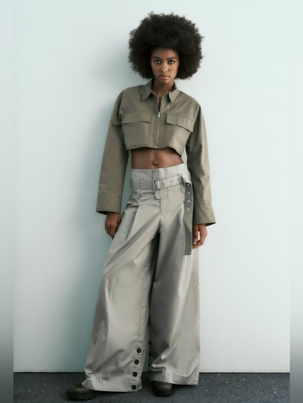 Zara Olive Green Casual Trousers